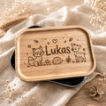 Personalisierte Brotdose mit Bambusdeckel, Waldtiere & Wunschname