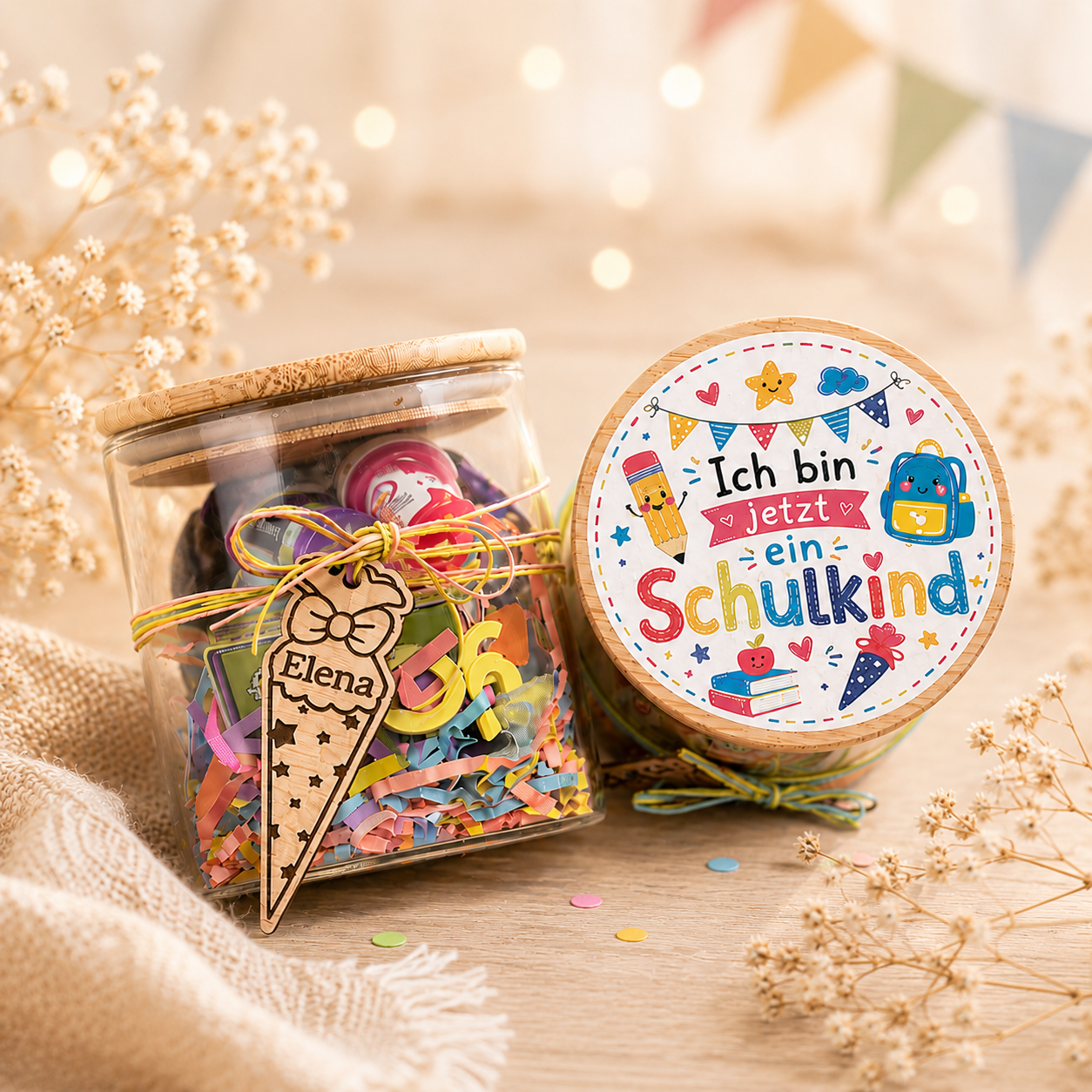 Einschulungsgeschenk im Glas, Geschenkset Schulanfang