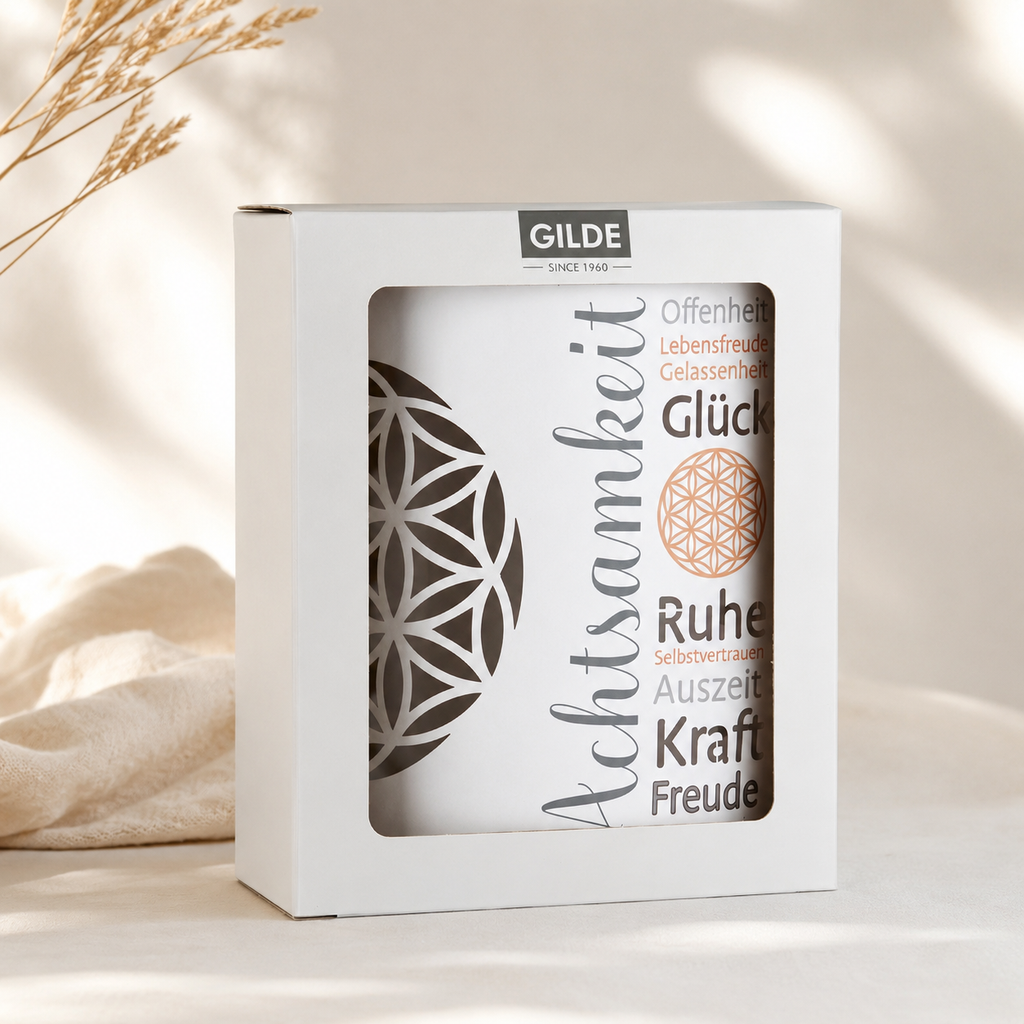 LED-Windlicht Achtsamkeit von GILDE | Boho Deko mit Blume des Lebens