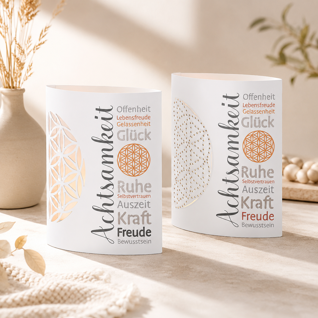 LED-Windlicht Achtsamkeit von GILDE | Boho Deko mit Blume des Lebens