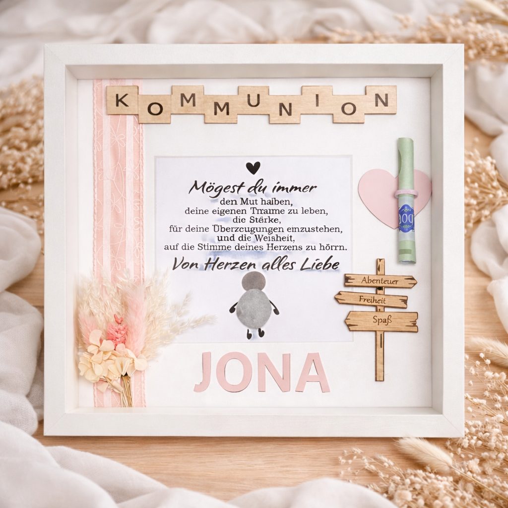 Personalisiertes Kommunionsgeschenk im Bilderrahmen mit Namen