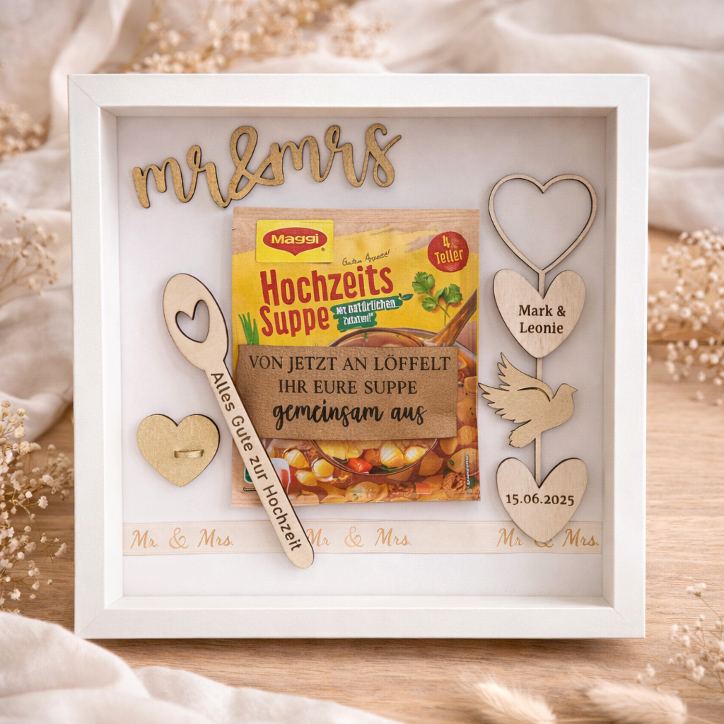 Hochzeitsgeschenk „Geldrahmen Suppe“