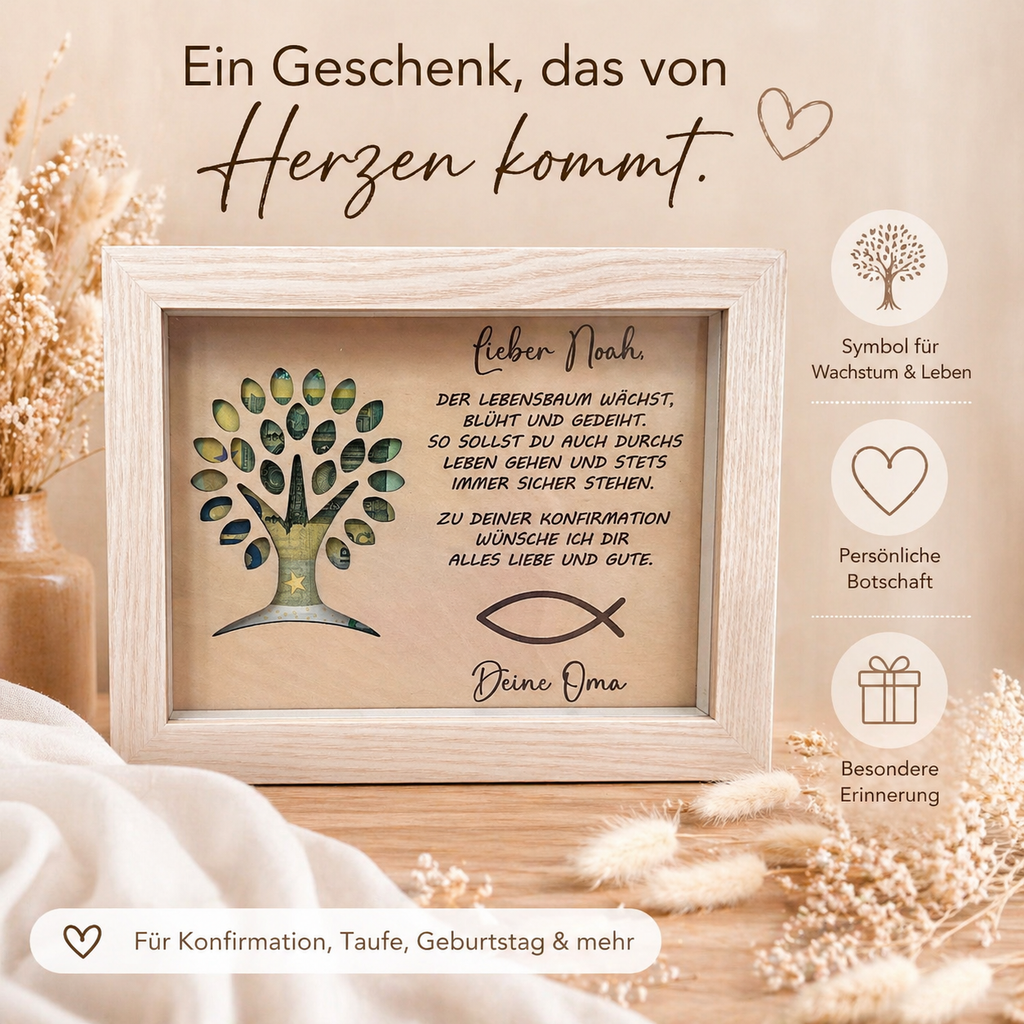 Personalisiertes Geldgeschenk Konfirmation Bilderrahmen Lebensbaum Geschenk Junge Mädchen Erinnerung