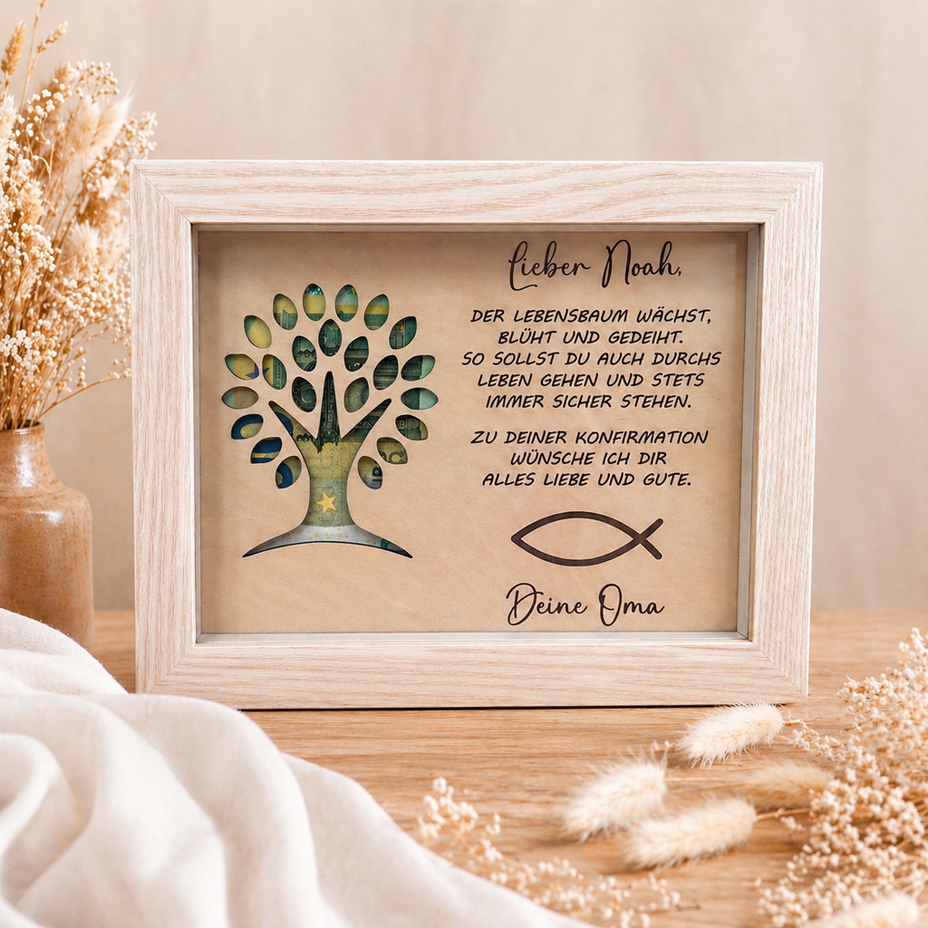 Personalisiertes Geldgeschenk Konfirmation Bilderrahmen Lebensbaum Geschenk Junge Mädchen Erinnerung