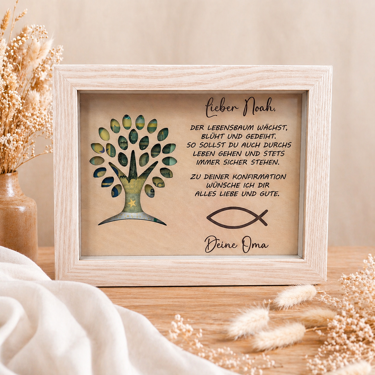 Personalisiertes Geldgeschenk Konfirmation Bilderrahmen Lebensbaum Geschenk Junge Mädchen Erinnerung