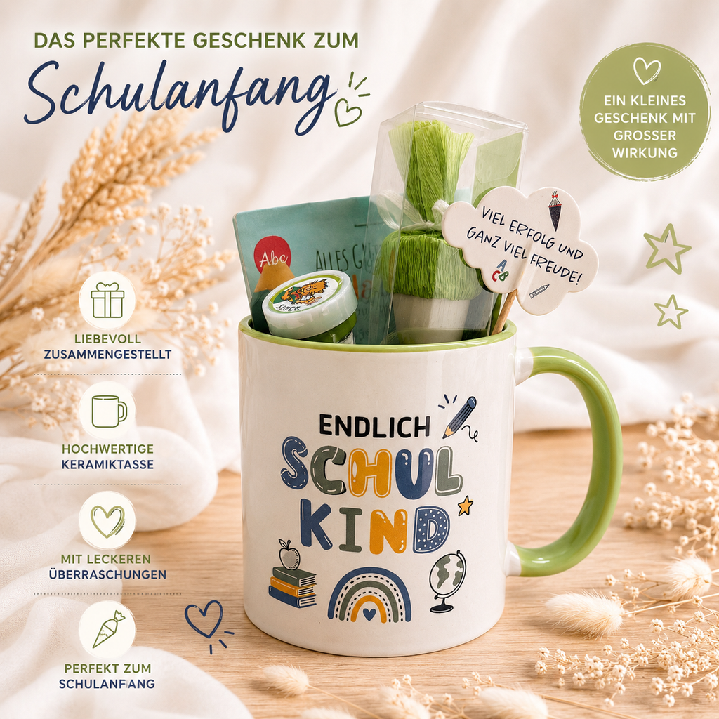 Einschulungsgeschenk Tasse „Endlich Schulkind“