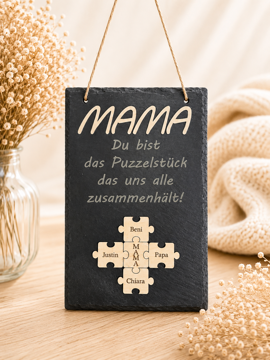 Personalisierte Schieferplatte „Mama“, Familien Puzzle mit Namen