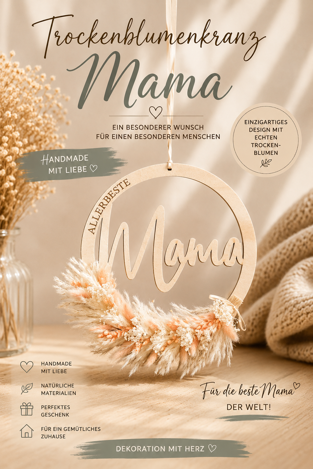 Trockenblumenkranz „Allerbeste Mama“
