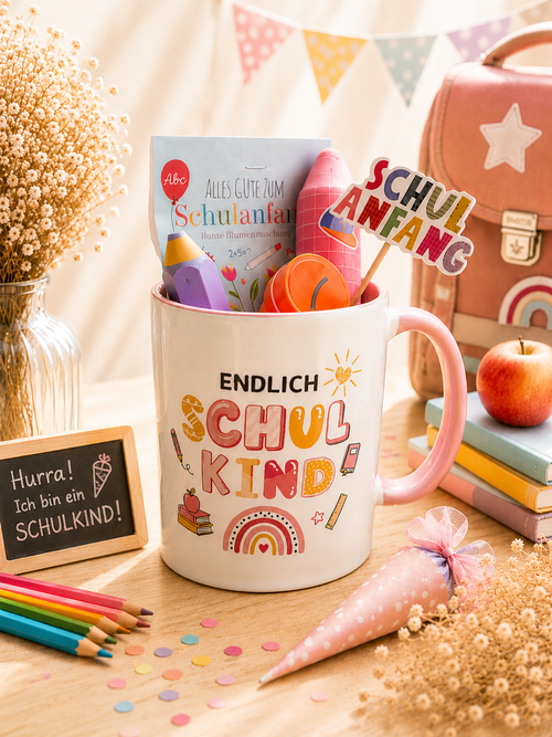 Einschulungsgeschenk Tasse „Endlich Schulkind“