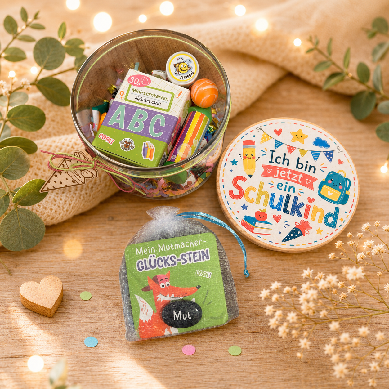 Einschulungsgeschenk im Glas, Geschenkset Schulanfang