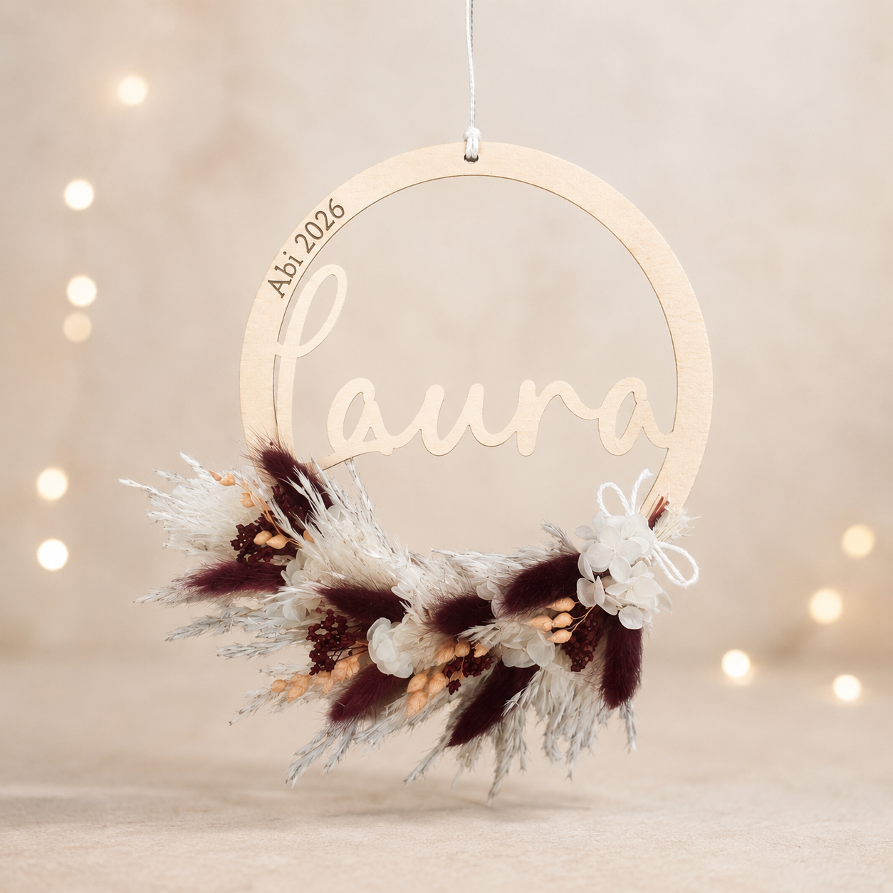 Personalisierter Trockenblumenring mit Name, Abitur 2026 Geschenk