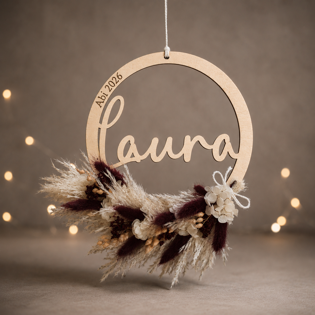 Personalisierter Trockenblumenring mit Name, Abitur 2026 Geschenk