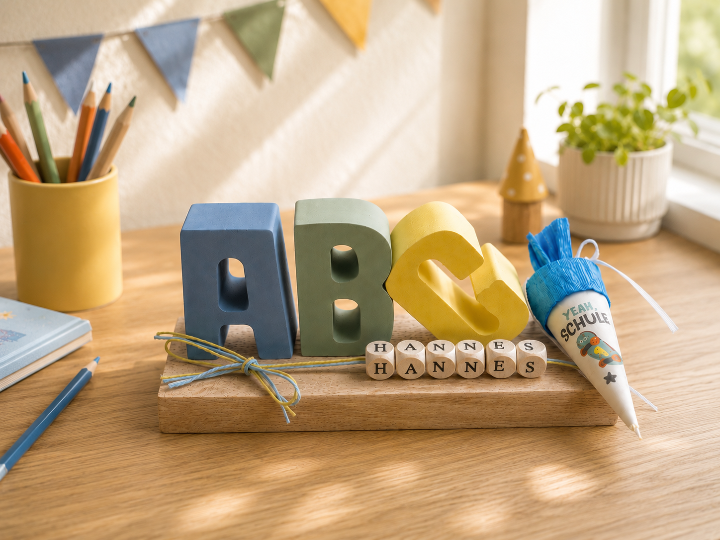 Personalisierte Einschulungsdeko „ABC“ mit Zuckertüte