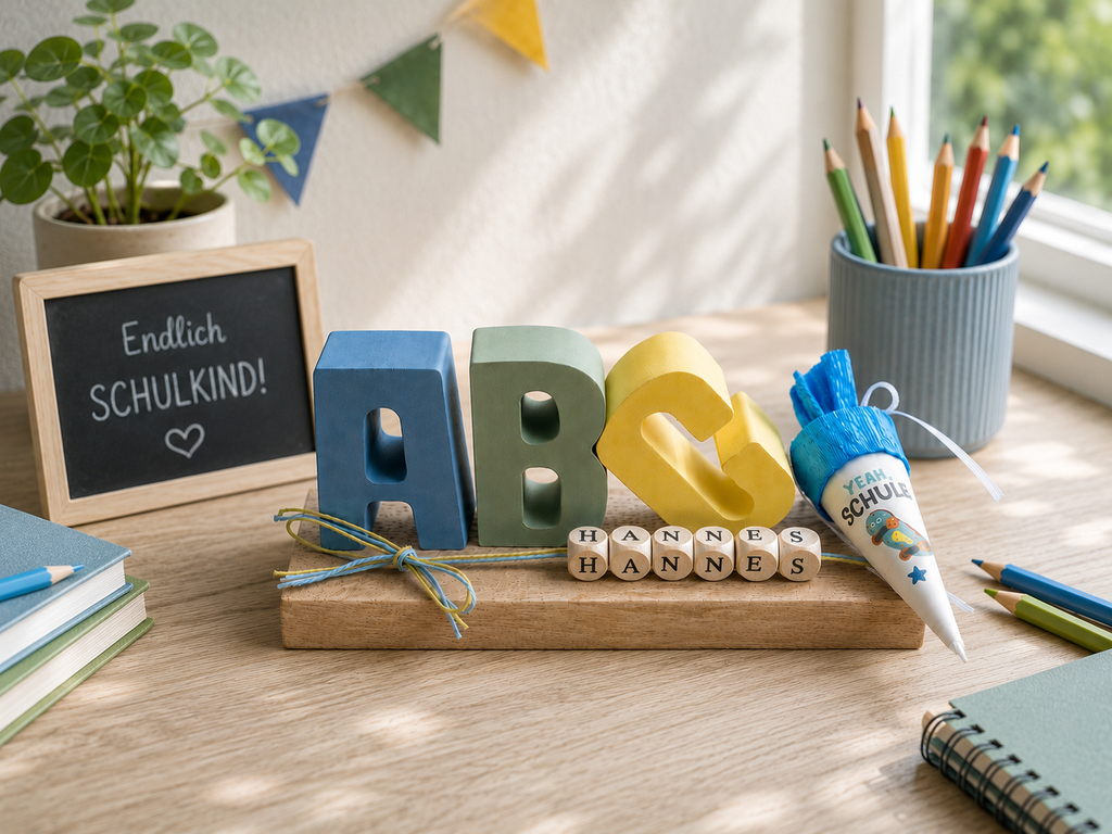 Personalisierte Einschulungsdeko „ABC“ mit Zuckertüte