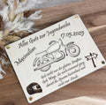 Personalisierte Holztafel "Jugendweihe mit Motorrad"