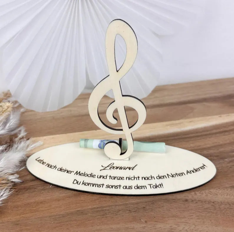 Geldgeschenk Notenschlüssel aus Holz